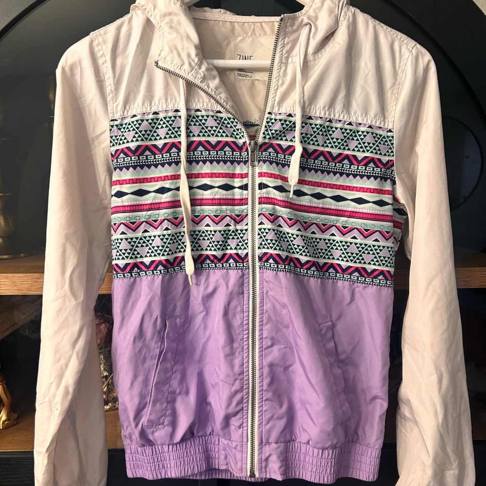 Tribal Patterned Women's Jacket - Purple and White